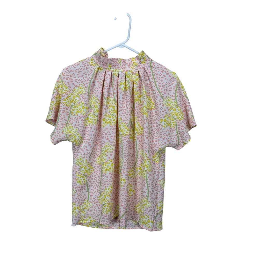 Caroline Hill Pink Leopard Yellow Flower Oversized Top Blouse Size Small